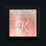 Rose Gold Brushed Metal Glitter Monogram Name Gift Box<br><div class="desc">Easily personalize this trendy chic gift box design featuring pretty silver sparkling glitter on a rose gold brushed metallic background.</div>