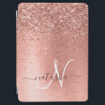 Rose Gold Brushed Metal Glitter Monogram Name iPad Air Cover<br><div class="desc">Easily personalize this trendy chic ipad cover design featuring pretty rose gold sparkling glitter on a rose gold brushed metallic background.</div>
