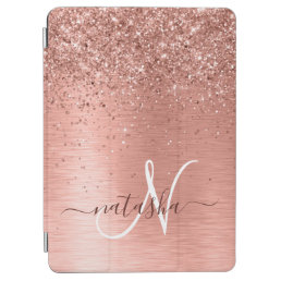 Rose Gold Brushed Metal Glitter Monogram Name iPad Air Cover
