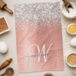 Rose Gold Brushed Metal Glitter Monogram Name Kitchen Towel<br><div class="desc">Easily personalize this trendy chic kitchen towels design featuring pretty silver sparkling glitter on a rose gold brushed metallic background.</div>