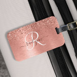 Rose Gold Brushed Metal Glitter Monogram Name Luggage Tag<br><div class="desc">Easily personalize this trendy chic luggage tag design featuring pretty rose gold sparkling glitter on a rose gold brushed metallic background.</div>