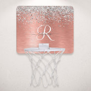 Rose Gold Brushed Metal Glitter Monogram Name Mini Basketball Hoop at Zazzle