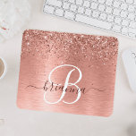 Rose Gold Brushed Metal Glitter Monogram Name Mouse Pad<br><div class="desc">Easily personalize this trendy chic mouse pad design featuring pretty rose gold sparkling glitter on a rose gold brushed metallic background.</div>