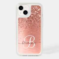 Rose Gold Brushed Metal Glitter Monogram Name