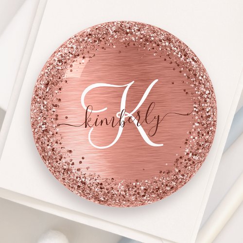 Rose Gold Brushed Metal Glitter Monogram Name Pape Paperweight