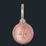 Rose Gold Brushed Metal Glitter Monogram Name Pet ID Tag<br><div class="desc">Easily personalize this trendy chic pet id tag design featuring pretty rose gold sparkling glitter on a rose gold brushed metallic background.</div>
