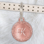 Rose Gold Brushed Metal Glitter Monogram Name Pet ID Tag<br><div class="desc">Easily personalize this trendy chic pet id tag design featuring pretty rose gold sparkling glitter on a rose gold brushed metallic background.</div>