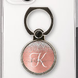 Rose Gold Brushed Metal Glitter Monogram Name Phone Ring Stand<br><div class="desc">Easily personalize this trendy chic phone ring stand design featuring pretty silver sparkling glitter on a rose gold brushed metallic background.</div>
