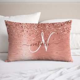 Rose Gold Brushed Metal Glitter Monogram Name Pillow Case