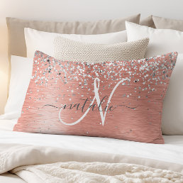 Rose Gold Brushed Metal Glitter Monogram Name Pillow Case