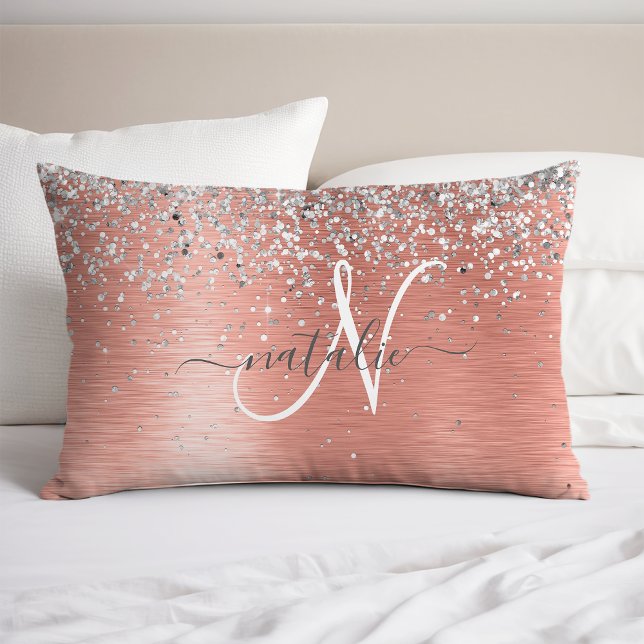 Rose Gold Brushed Metal Glitter Monogram Name Pillow Case (Creator Uploaded)