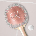 Rose Gold Brushed Metal Glitter Monogram Name Ping Pong Paddle<br><div class="desc">Easily personalize this trendy chic ping pong paddle design featuring pretty silver sparkling faux glitter on a rose gold brushed metallic background.</div>
