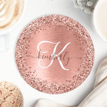 Rose Gold Brushed Metal Glitter Monogram Name Round Paper Coaster<br><div class="desc">Easily personalize this trendy chic paper coaster design featuring pretty rose gold sparkling glitter on a rose gold brushed metallic background.</div>