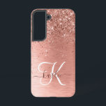 Rose Gold Brushed Metal Glitter Monogram Name Samsung Galaxy S22 Case<br><div class="desc">Easily personalize this trendy chic phone case design featuring pretty rose gold sparkling glitter on a rose gold brushed metallic background.</div>