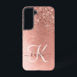 Rose Gold Brushed Metal Glitter Monogram Name Samsung Galaxy S22 Case<br><div class="desc">Easily personalize this trendy chic phone case design featuring pretty rose gold sparkling glitter on a rose gold brushed metallic background.</div>