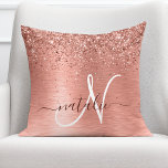 Rose Gold Brushed Metal Glitter Monogram Name Throw Pillow<br><div class="desc">Easily personalize this trendy chic throw pillow design featuring pretty rose gold sparkling glitter on a rose gold brushed metallic background.</div>