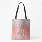 Rose Gold Brushed Metal Glitter Monogram Name