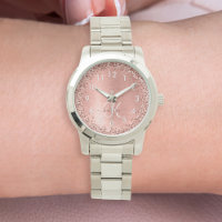 Rose Gold Brushed Metal Glitter Monogram Name Watch
