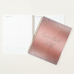 Rose Gold Brushed Metal Glitter Monogram   Planner