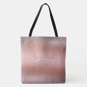 Rose Gold Brushed Metal Glitter Monogram   Tote Bag