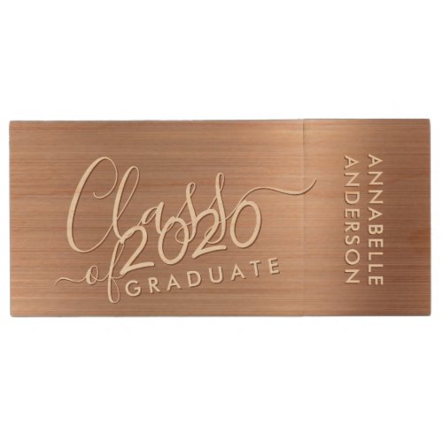 Rose Gold Brushed Metal Graduation Graduate Script Wood Flash Drive