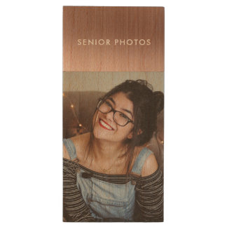 Rose Gold Brushed Metal Graduation Senior Photos Wood Flash Drive