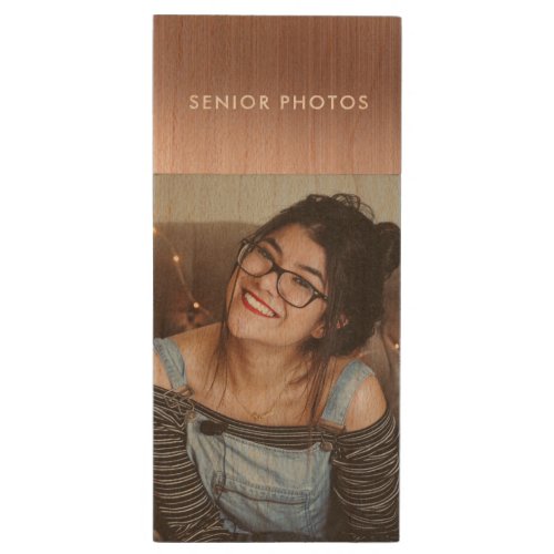 Rose Gold Brushed Metal Graduation Senior Photos Wood Flash Drive