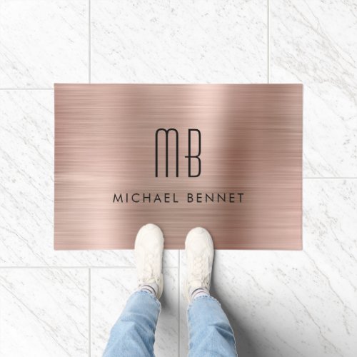 Rose Gold Brushed Metal Monogram Doormat