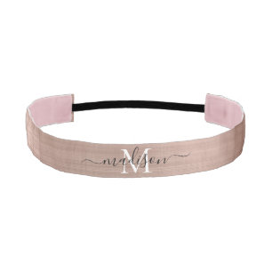 Rose Gold Brushed Metal Monogram Girly Script Athletic Headband