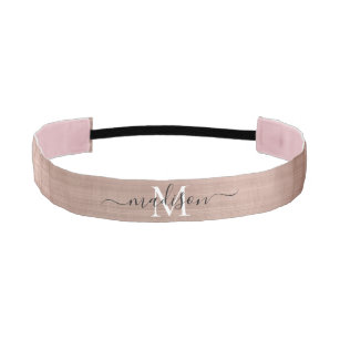 Rose Gold Brushed Metal Monogram Girly Script Athletic Headband