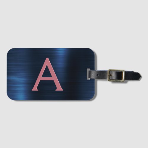 Rose Gold Brushed Metal Monogram Name and Initial Luggage Tag