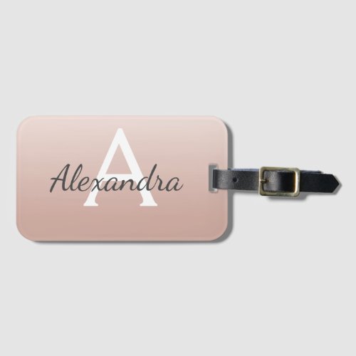 Rose Gold Brushed Metal Monogram Name and Initial Luggage Tag