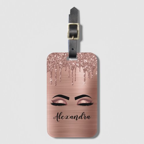 Rose Gold Brushed Metal Monogram Name and Initial Luggage Tag