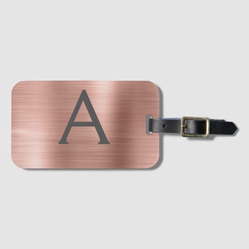 Rose Gold Brushed Metal Monogram Name and Initial Luggage Tag