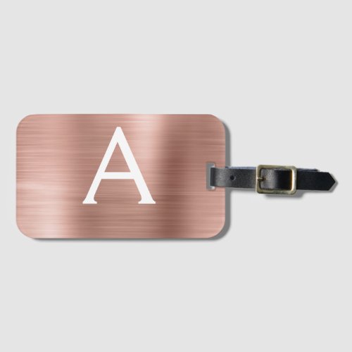 Rose Gold Brushed Metal Monogram Name and Initial Luggage Tag