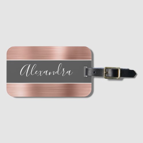 Rose Gold Brushed Metal Monogram Name Luggage Tag