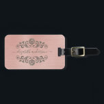 Rose Gold Brushed Metal Monogram Name Script Luggage Tag<br><div class="desc">A classy metallic rose gold brushed metal Luggage tag. Luggage tag has script monogram with a metallic pink background.Add your address on the back of the luggage tag. Designed for you by Blackberry Boulevard.</div>