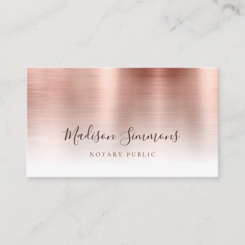 Rose Gold Brushed Metal Monogram Notary Public Business Card