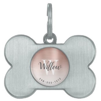 Rose Gold Brushed Metal Monogram Ombre Dog Bone Pet Id Tag by ovenbirddesigns at Zazzle