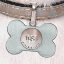 Rose Gold Brushed Metal Monogram Ombre Dog Bone Pet ID Tag