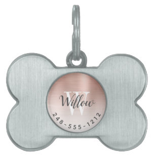 Rose Gold Brushed Metal Monogram Ombre Dog Bone Pet ID Tag