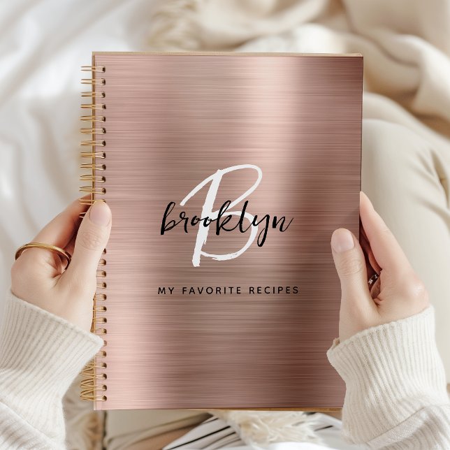 Rose Gold Brushed Metal Monogram Recipe Book (Creator Uploaded)