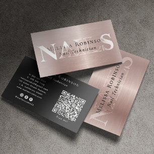Rose Gold Brushed Metal Nail Technician / Salon Raised Spot UV Business Card