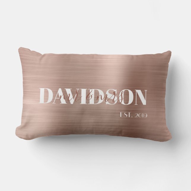 Rose Gold Brushed Metal Personalize Wedding Lumbar Pillow (Front)