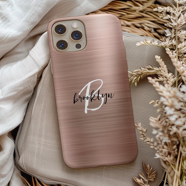 Rose Gold Brushed Metal Script Monogram  Case-Mate iPhone Case (Creator Uploaded)