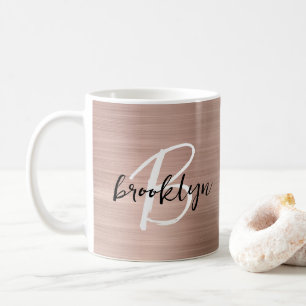 Rose Gold Brushed Metal Script Monogram  Coffee Mug