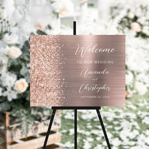 Rose Gold Brushed Metal Script Wedding Welcome Foam Board