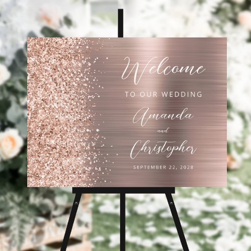 Rose Gold Brushed Metal Script Wedding Welcome Foam Board