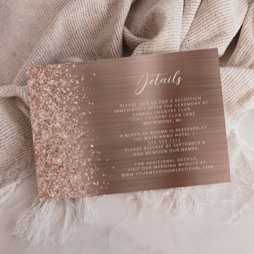 Rose Gold Brushed Metal Wedding Details  Enclosure Card