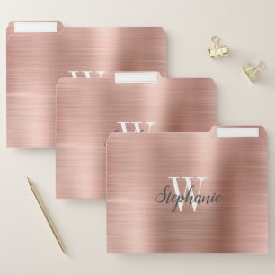 Rose Gold Brushed Metallic Monogram File Folder